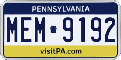 PA license plate MEM9192