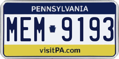 PA license plate MEM9193