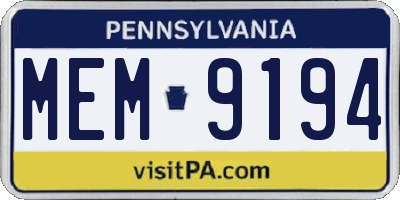 PA license plate MEM9194