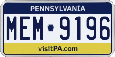 PA license plate MEM9196