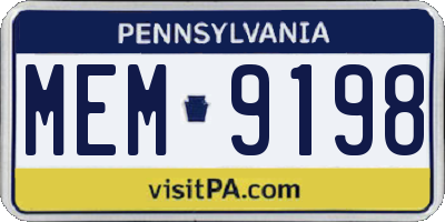 PA license plate MEM9198