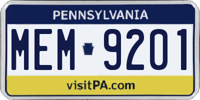 PA license plate MEM9201