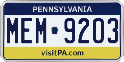 PA license plate MEM9203