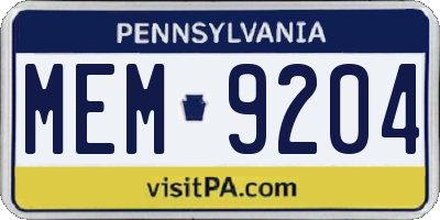 PA license plate MEM9204