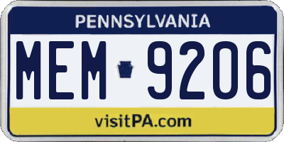 PA license plate MEM9206