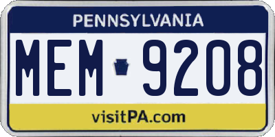 PA license plate MEM9208