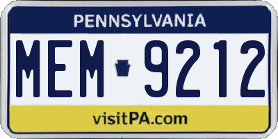 PA license plate MEM9212