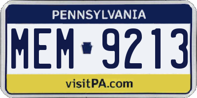 PA license plate MEM9213