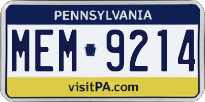 PA license plate MEM9214