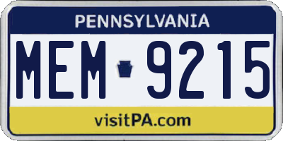 PA license plate MEM9215