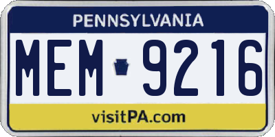 PA license plate MEM9216