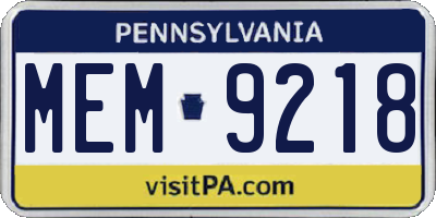 PA license plate MEM9218