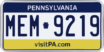 PA license plate MEM9219