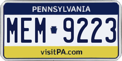 PA license plate MEM9223