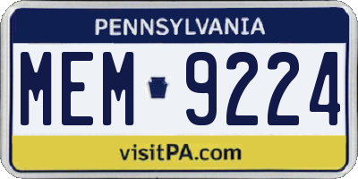 PA license plate MEM9224