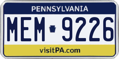 PA license plate MEM9226