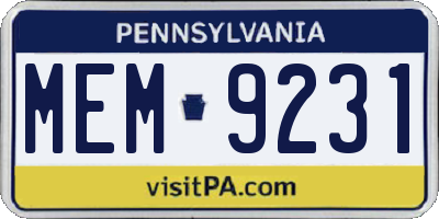 PA license plate MEM9231