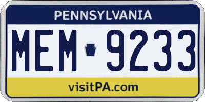 PA license plate MEM9233