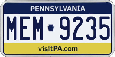 PA license plate MEM9235