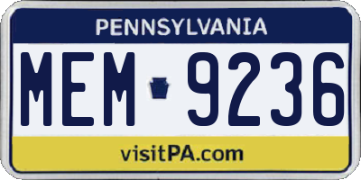 PA license plate MEM9236