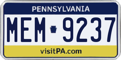 PA license plate MEM9237