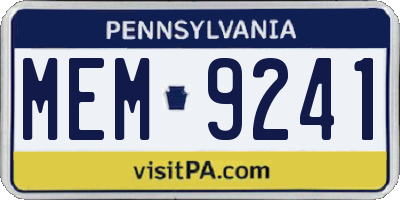PA license plate MEM9241