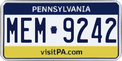 PA license plate MEM9242