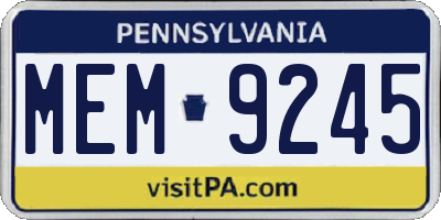 PA license plate MEM9245