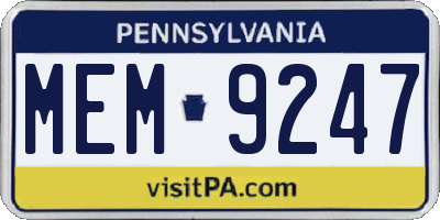PA license plate MEM9247