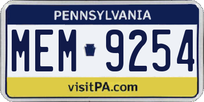 PA license plate MEM9254