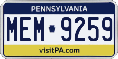 PA license plate MEM9259