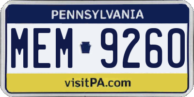 PA license plate MEM9260