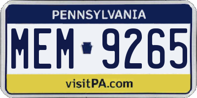 PA license plate MEM9265