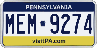 PA license plate MEM9274