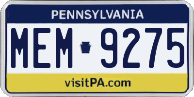 PA license plate MEM9275