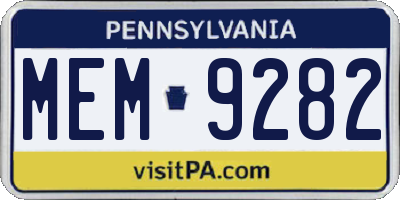 PA license plate MEM9282