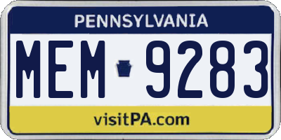 PA license plate MEM9283