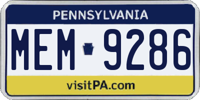 PA license plate MEM9286