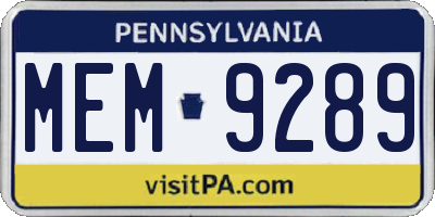 PA license plate MEM9289