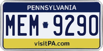 PA license plate MEM9290