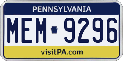 PA license plate MEM9296