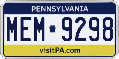 PA license plate MEM9298