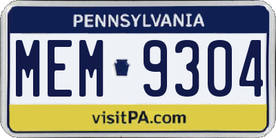 PA license plate MEM9304