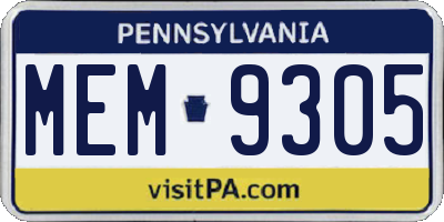 PA license plate MEM9305