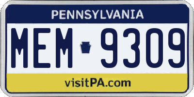 PA license plate MEM9309