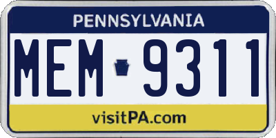 PA license plate MEM9311