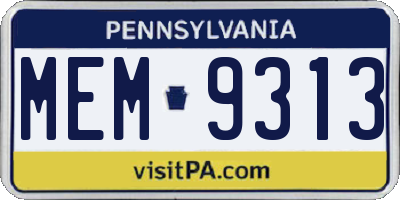 PA license plate MEM9313