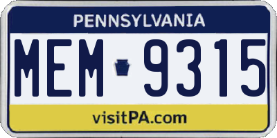 PA license plate MEM9315
