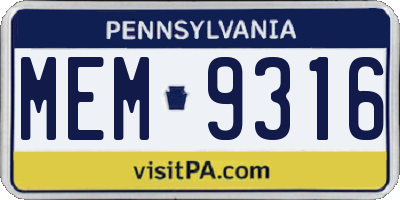 PA license plate MEM9316