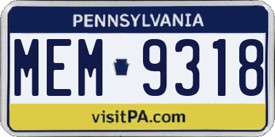 PA license plate MEM9318